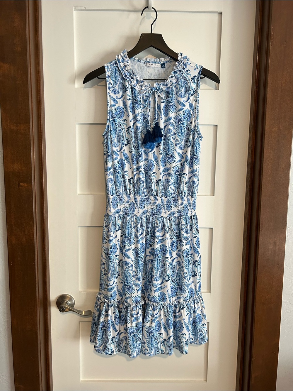 Cabana Life Blue and White Paisley Tiered Mini Dress - Picture 2 of 9